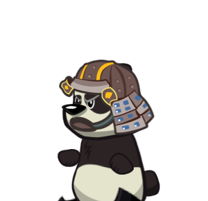 Panda in a samurai helmet