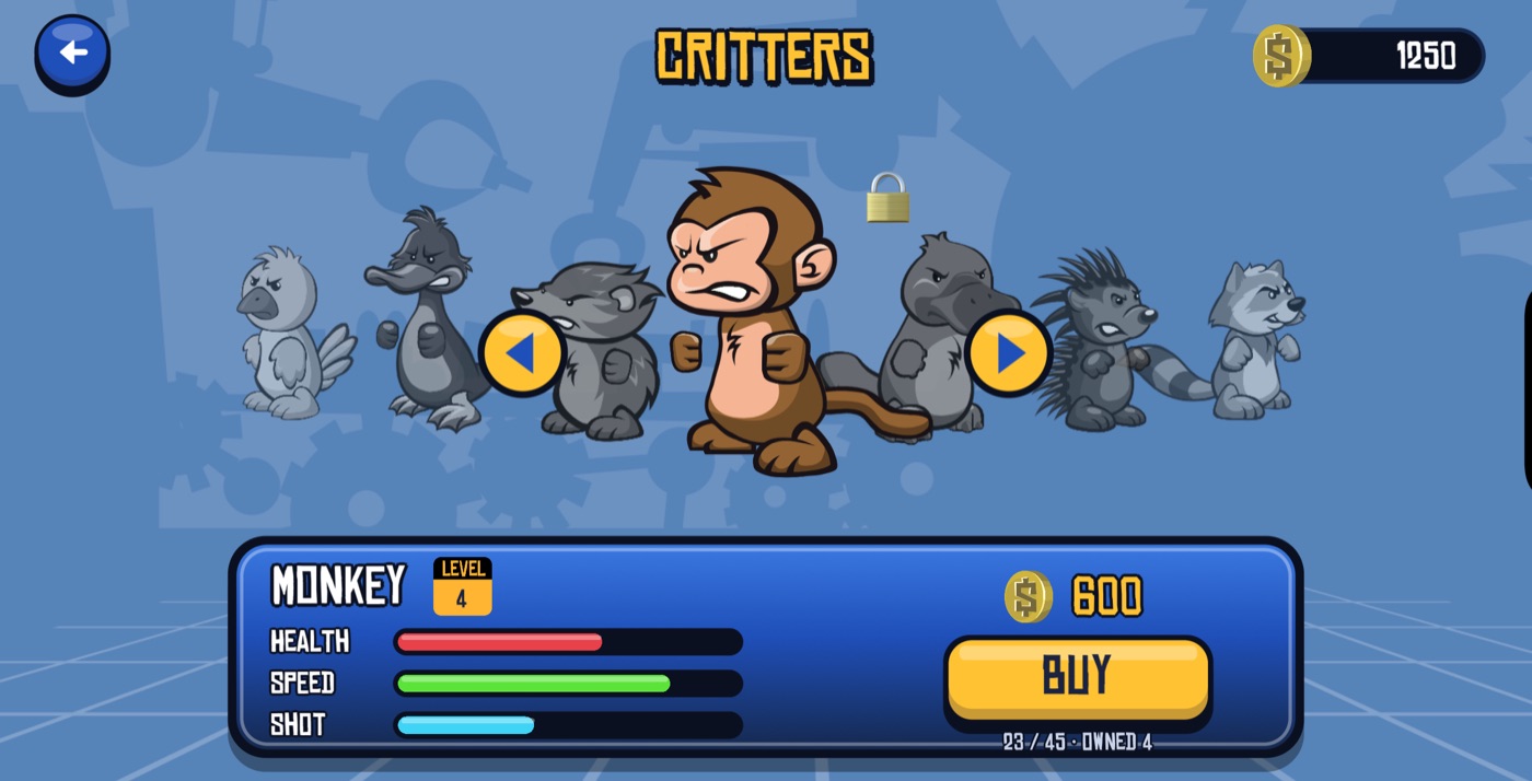 Grid of 45 critters to pick from